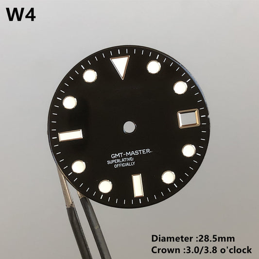 W4 gmt dial with s logo green lume 28.5mm fit 3.0 and 3.8